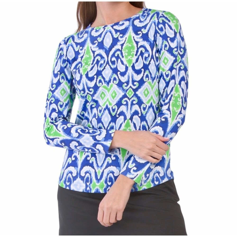 IBKUL Doreen Ikat Print Long Sleeve Top Size L SPF 50 Golf Tennis Outdoors